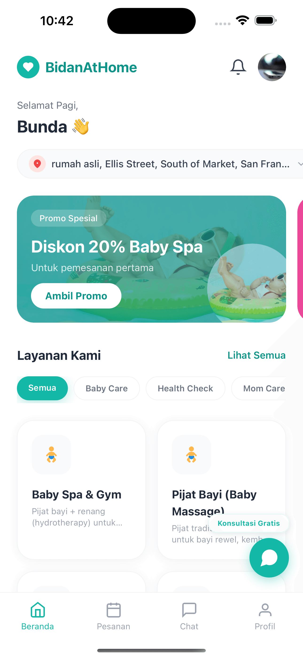BidanAtHome App Interface